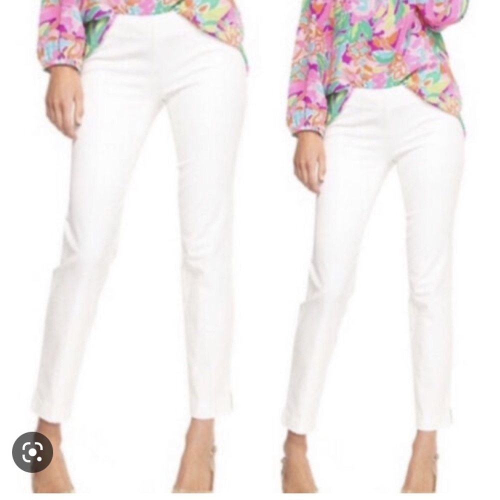 Lilly Pulitzer Hepburn Cigarette Pants Stretch Side Zipper White Cotton Blend 2